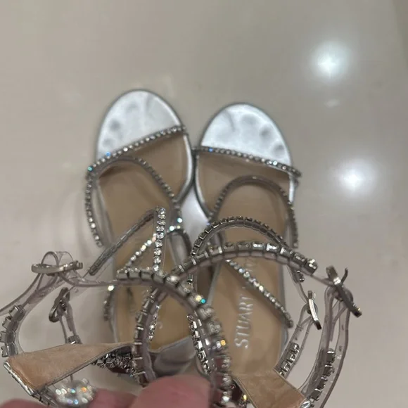 Stuart Weitzman heels size 8 38 silver diamonds nudistglam 100 gladiator sandal - Picture 10 of 11